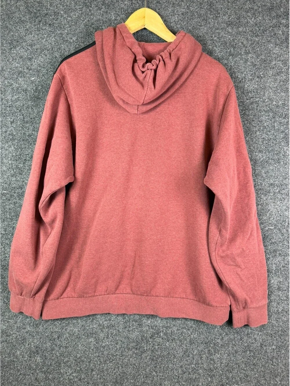 adidas Hoodie Mens XL Heather Red Maroon Black 3 Stripe Spellout Sweatshirt